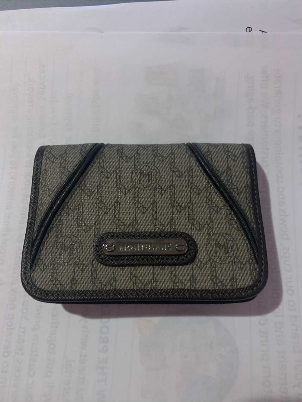 Montblanc Gray Monogram Canvas Card Case with Black Trim